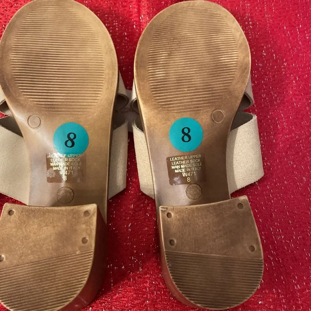 Womens Size 8 Italian Leather Chunky Heel Toe Slide Sandals Cruise Resort Wear